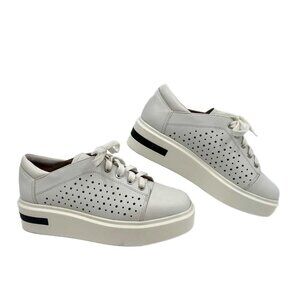 Linea Paolo Kendra White Leather Platform Sneakers Size 8.5, Lace Up Tennis Shoe
